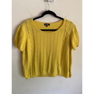 Elementz Woman Yellow Cotton Cable Knit Short Sleeve Sweater Top 1X
